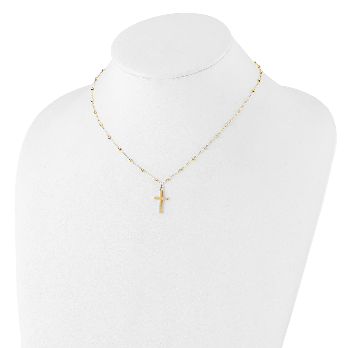 14K Polished and Diamond-cut Cross w/ 2in ext. Necklace-SF3055-16.25