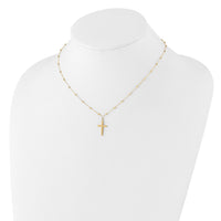 14K Polished and Diamond-cut Cross w/ 2in ext. Necklace-SF3055-16.25
