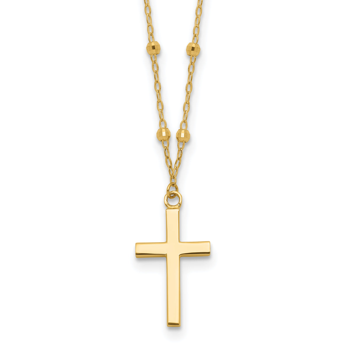 14K Polished and Diamond-cut Cross w/ 2in ext. Necklace-SF3055-16.25