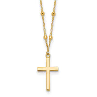 14K Polished and Diamond-cut Cross w/ 2in ext. Necklace-SF3055-16.25