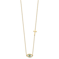 14K Polished CZ Evil Eye and Cross 18in with 2in ext. Necklace-SF3056-18