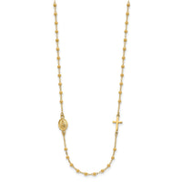 14K Polished Miraculous Medal and Cross Rosary Design Necklace-SF3057-16.5