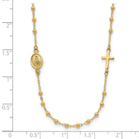 14K Polished Miraculous Medal and Cross Rosary Design Necklace-SF3057-16.5