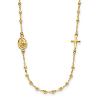 14K Polished Miraculous Medal and Cross Rosary Design Necklace-SF3057-16.5