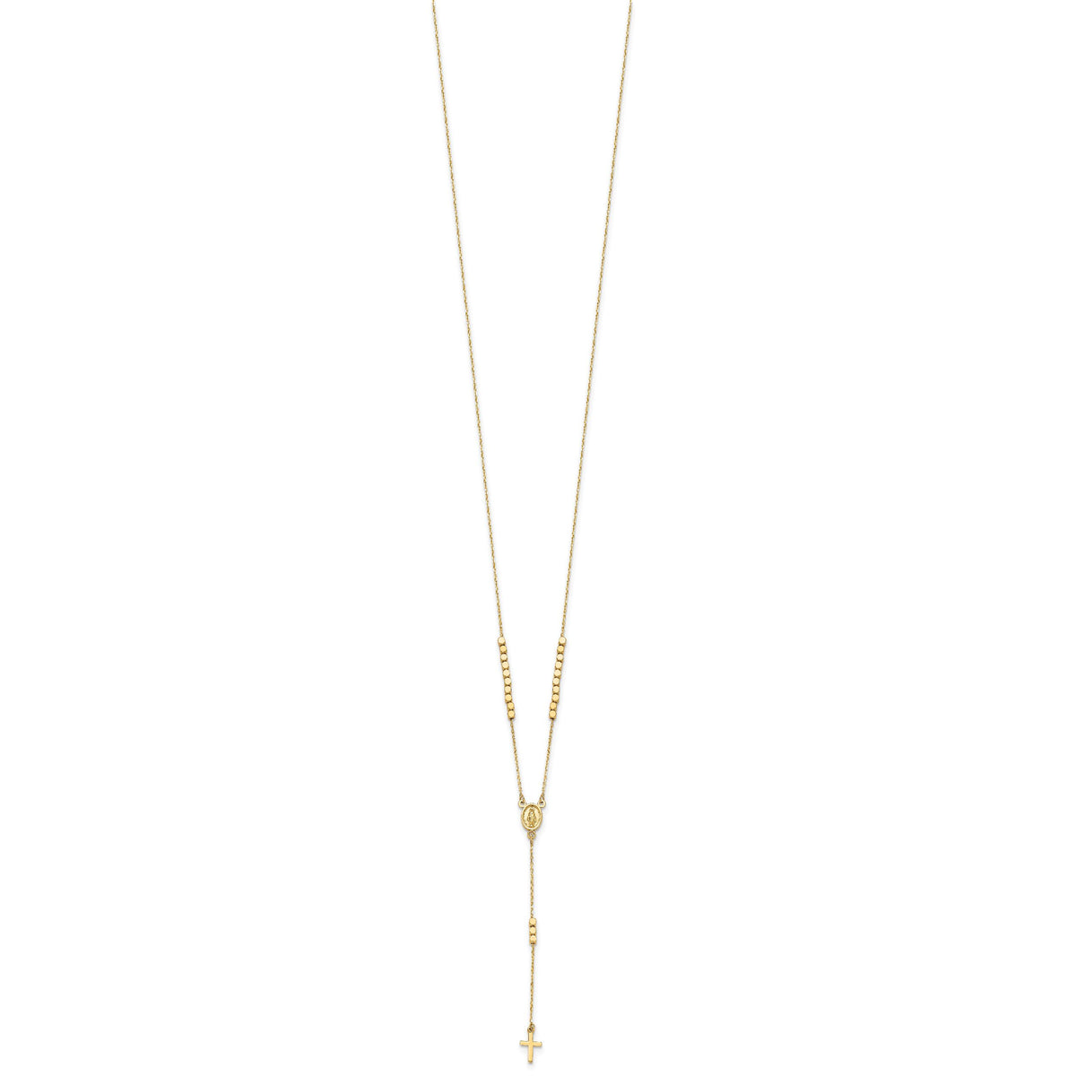 14K Rosary Design Miraculous Medal Cross Y-Drop Necklace-SF3060-17.75