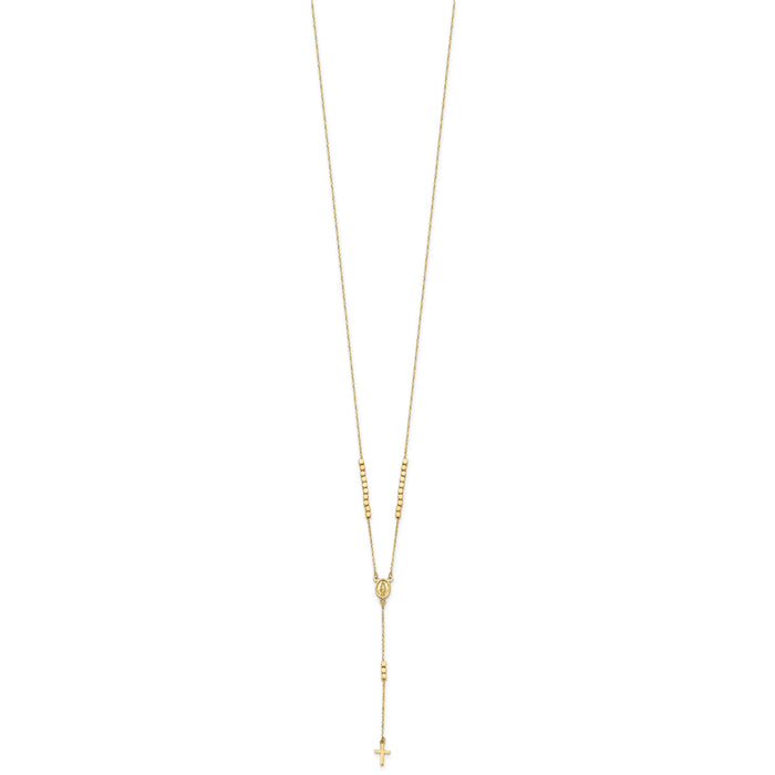 14K Rosary Design Miraculous Medal Cross Y-Drop Necklace-SF3060-17.75