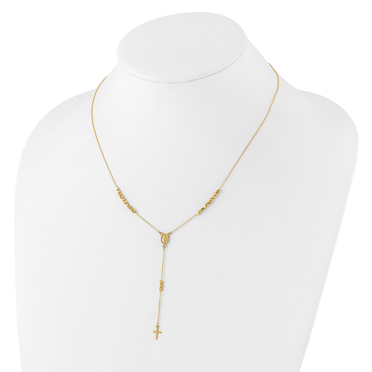 14K Rosary Design Miraculous Medal Cross Y-Drop Necklace-SF3060-17.75