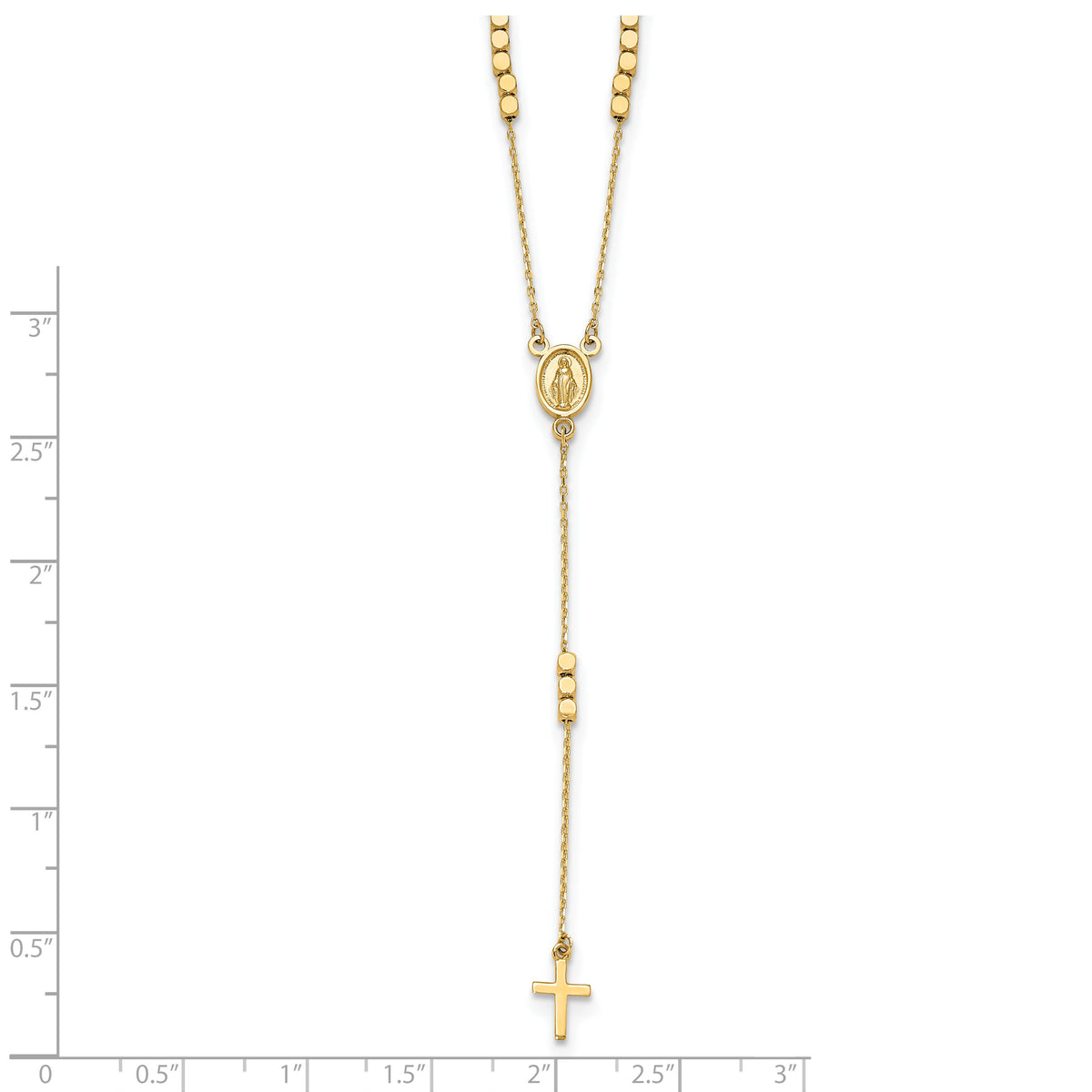 14K Rosary Design Miraculous Medal Cross Y-Drop Necklace-SF3060-17.75