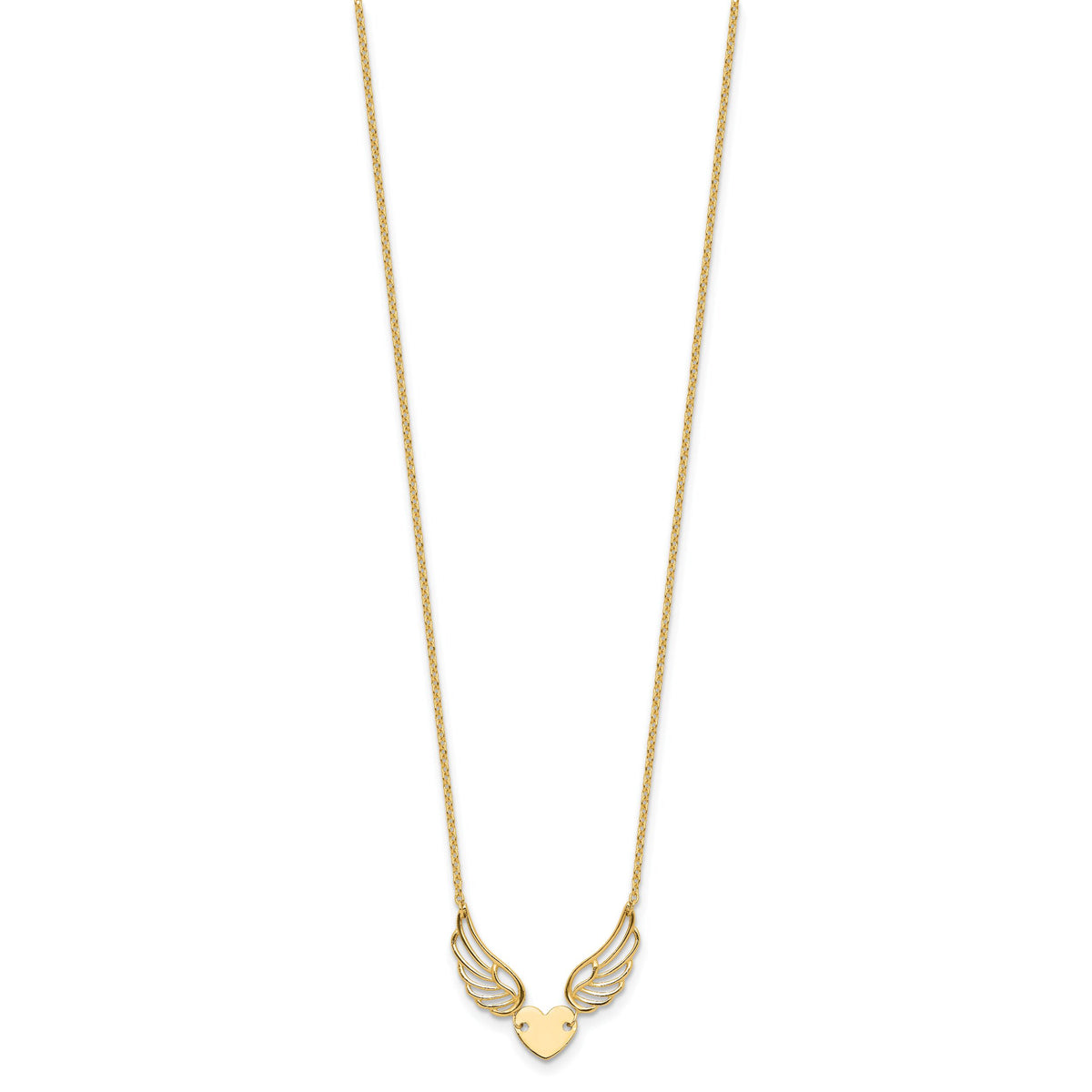14K Polished Wings and Heart 17in Necklace-SF3068-17