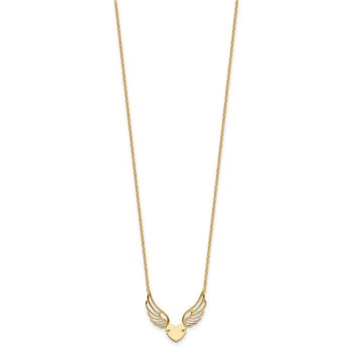 14K Polished Wings and Heart 17in Necklace-SF3068-17