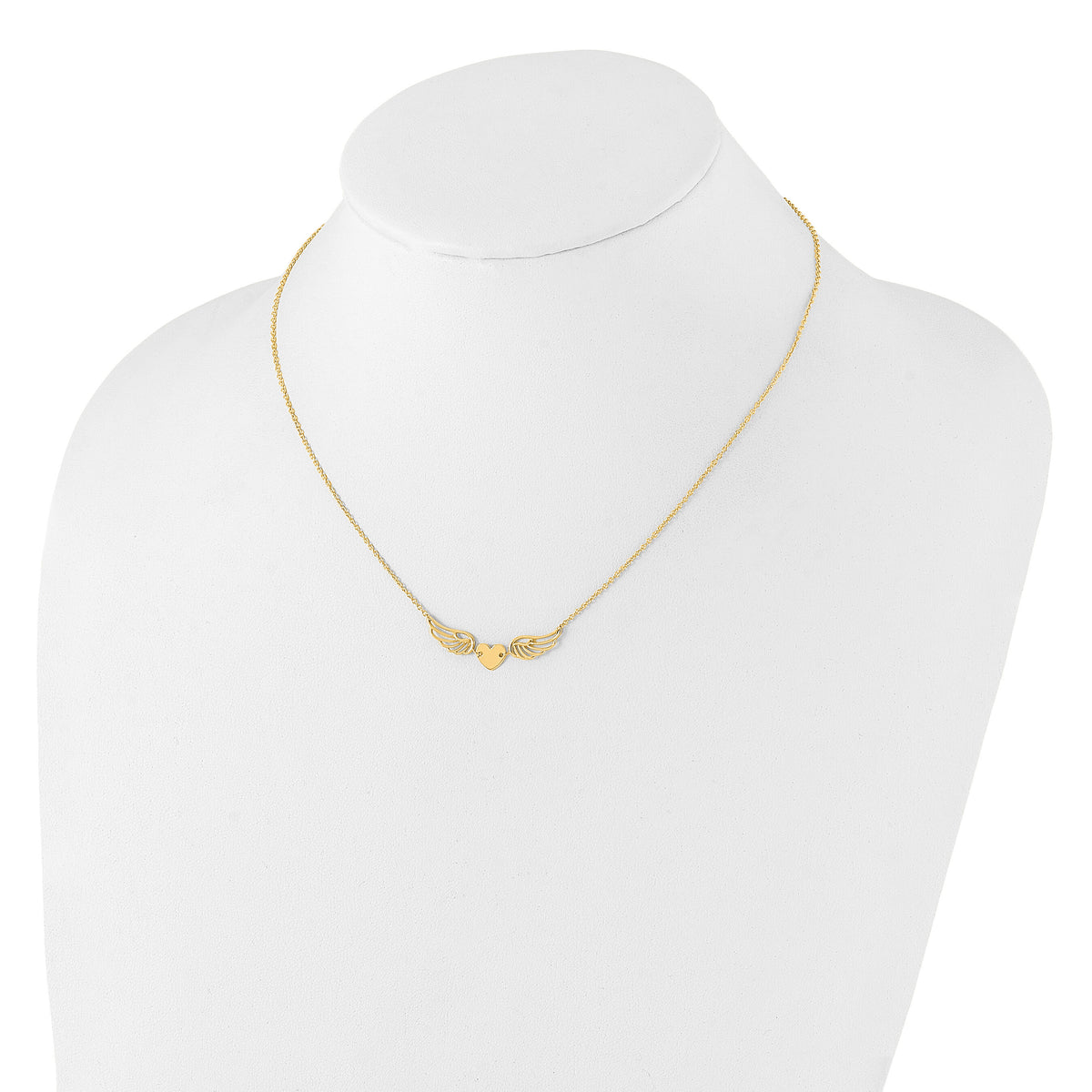 14K Polished Wings and Heart 17in Necklace-SF3068-17