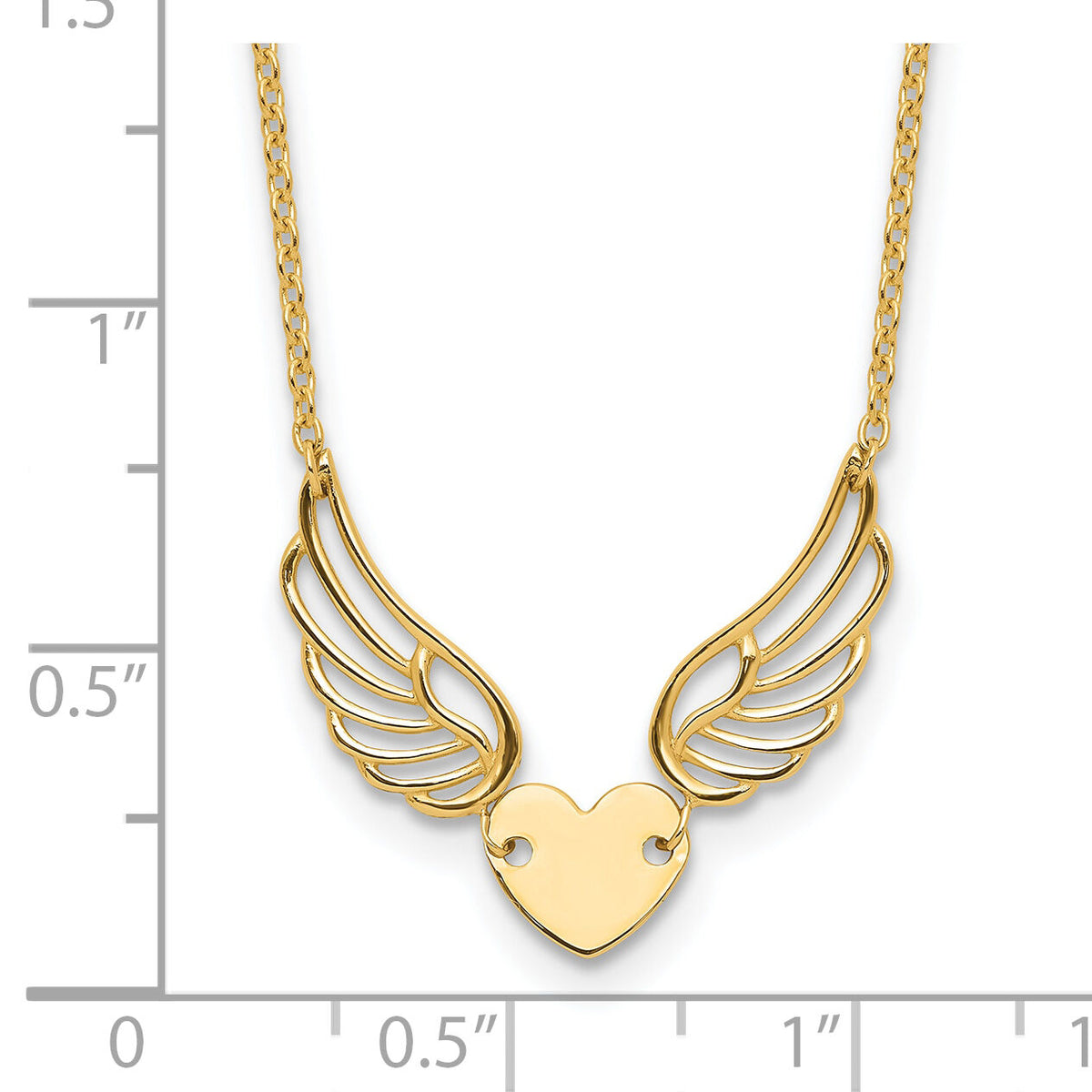 14K Polished Wings and Heart 17in Necklace-SF3068-17