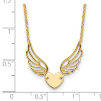 14K Polished Wings and Heart 17in Necklace-SF3068-17
