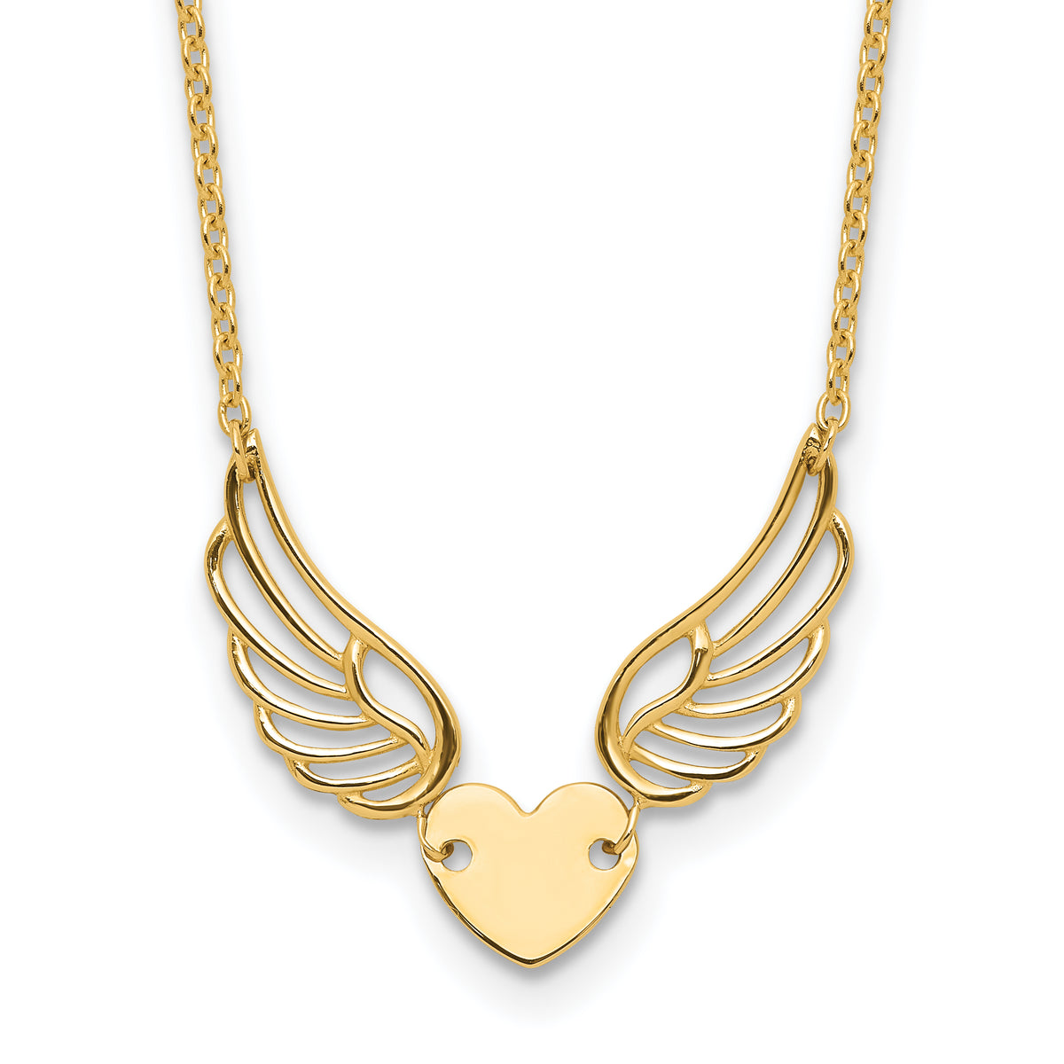 14K Polished Wings and Heart 17in Necklace-SF3068-17