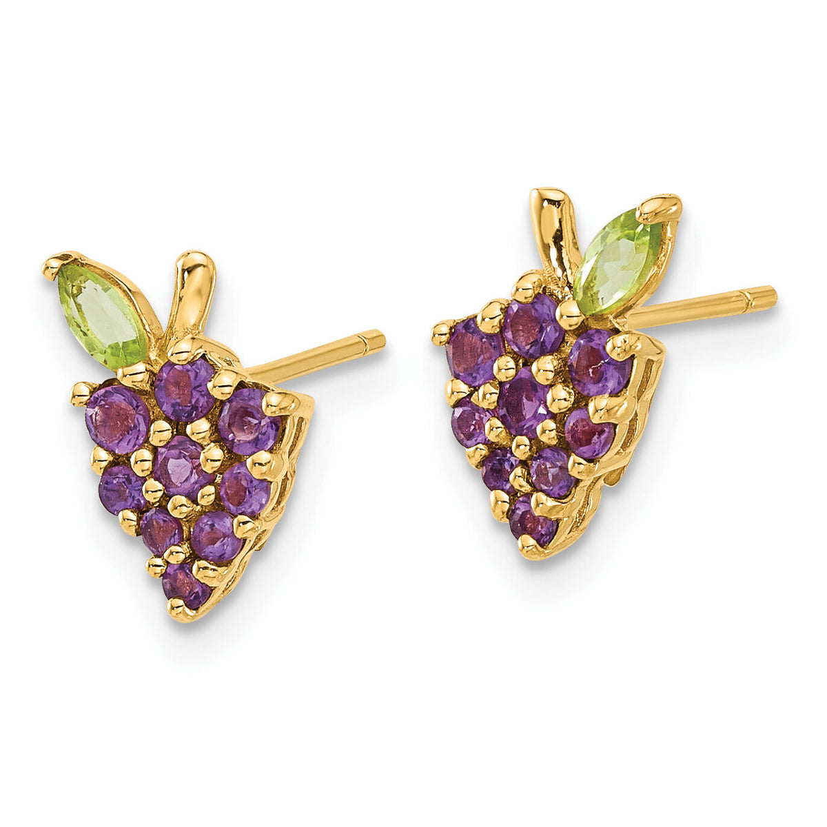 14K Gold Amethyst and Peridot Grapes Post Earrings-SF3069E