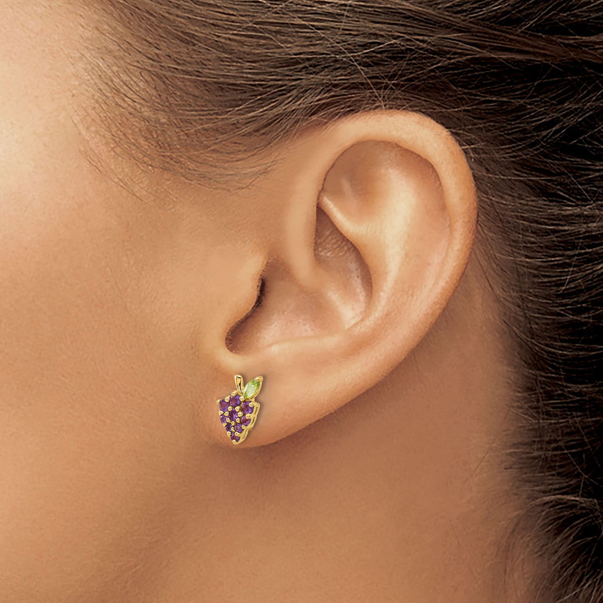 14K Gold Amethyst and Peridot Grapes Post Earrings-SF3069E