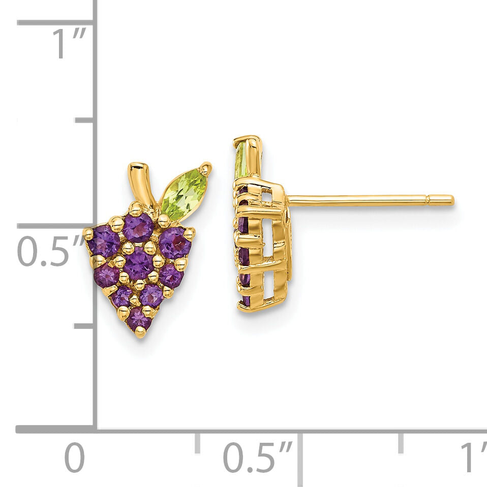 14K Gold Amethyst and Peridot Grapes Post Earrings-SF3069E