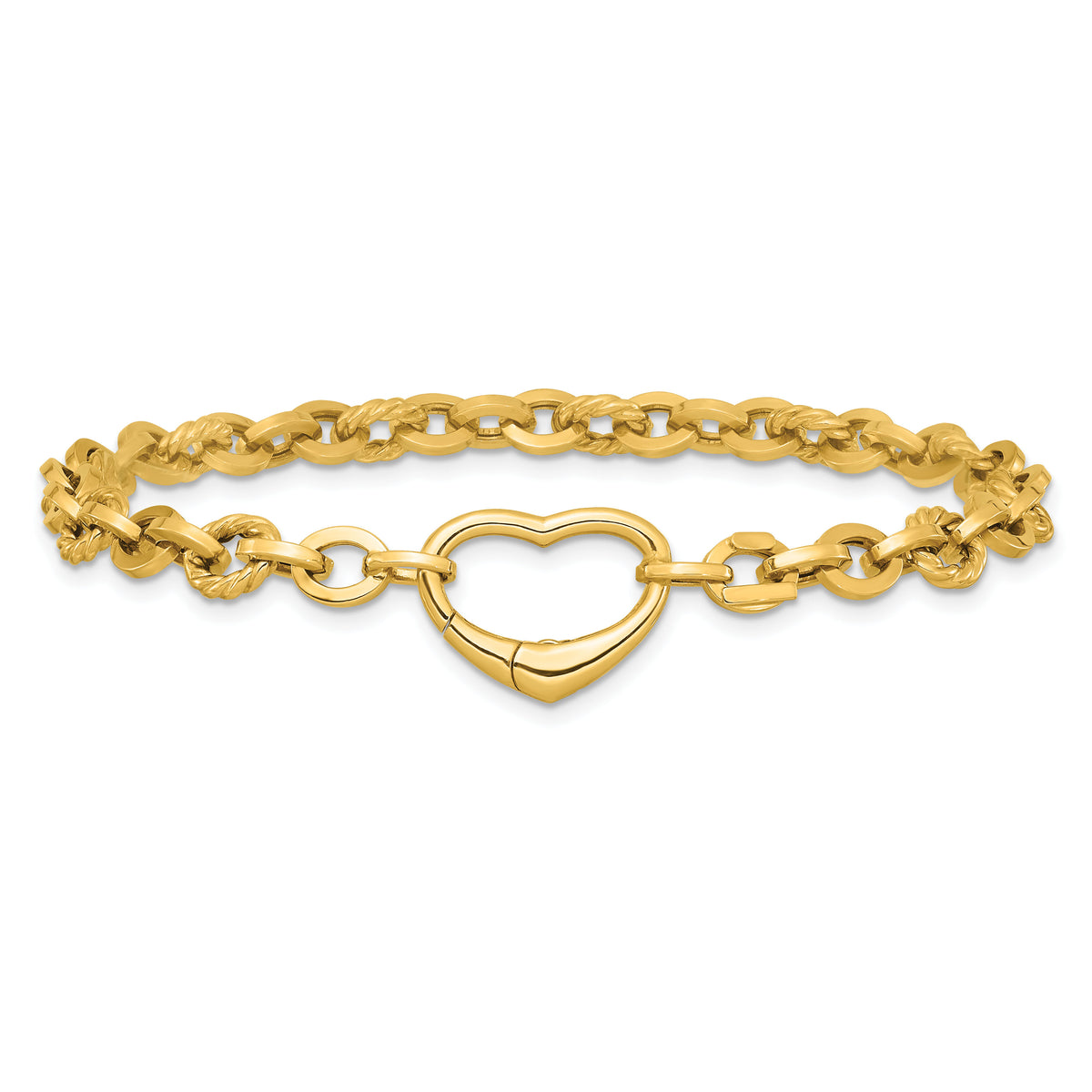 14k Polished & Twisted Link Heart Clasp 7.5 in Bracelet-SF3092-7.5