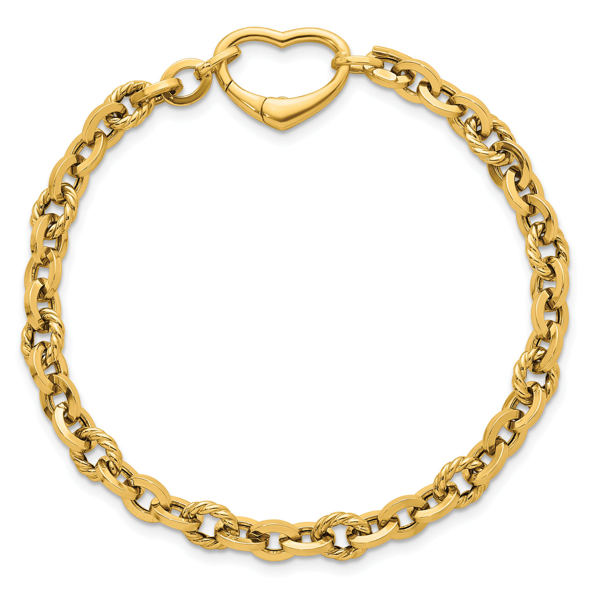 14k Polished & Twisted Link Heart Clasp 7.5 in Bracelet-SF3092-7.5