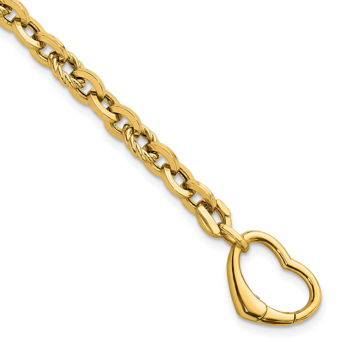 14k Polished & Twisted Link Heart Clasp 7.5 in Bracelet-SF3092-7.5