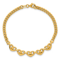 14k Polished Hearts Curb Link 7inch Bracelet-SF3093-7