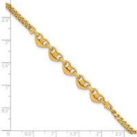 14k Polished Hearts Curb Link 7inch Bracelet-SF3093-7