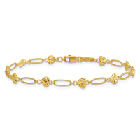 14k Polished Oval Link w D/C Puffed Hearts 7.5in Bracelet-SF3094-7.5