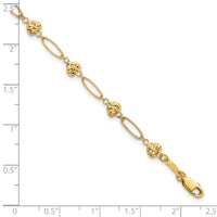 14k Polished Oval Link w D/C Puffed Hearts 7.5in Bracelet-SF3094-7.5