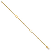 14k Polished Link Hearts and D/C Beads 7.5in Bracelet-SF3095-7.5