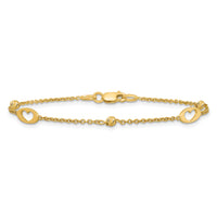 14k Polished Link Hearts and D/C Beads 7.5in Bracelet-SF3095-7.5