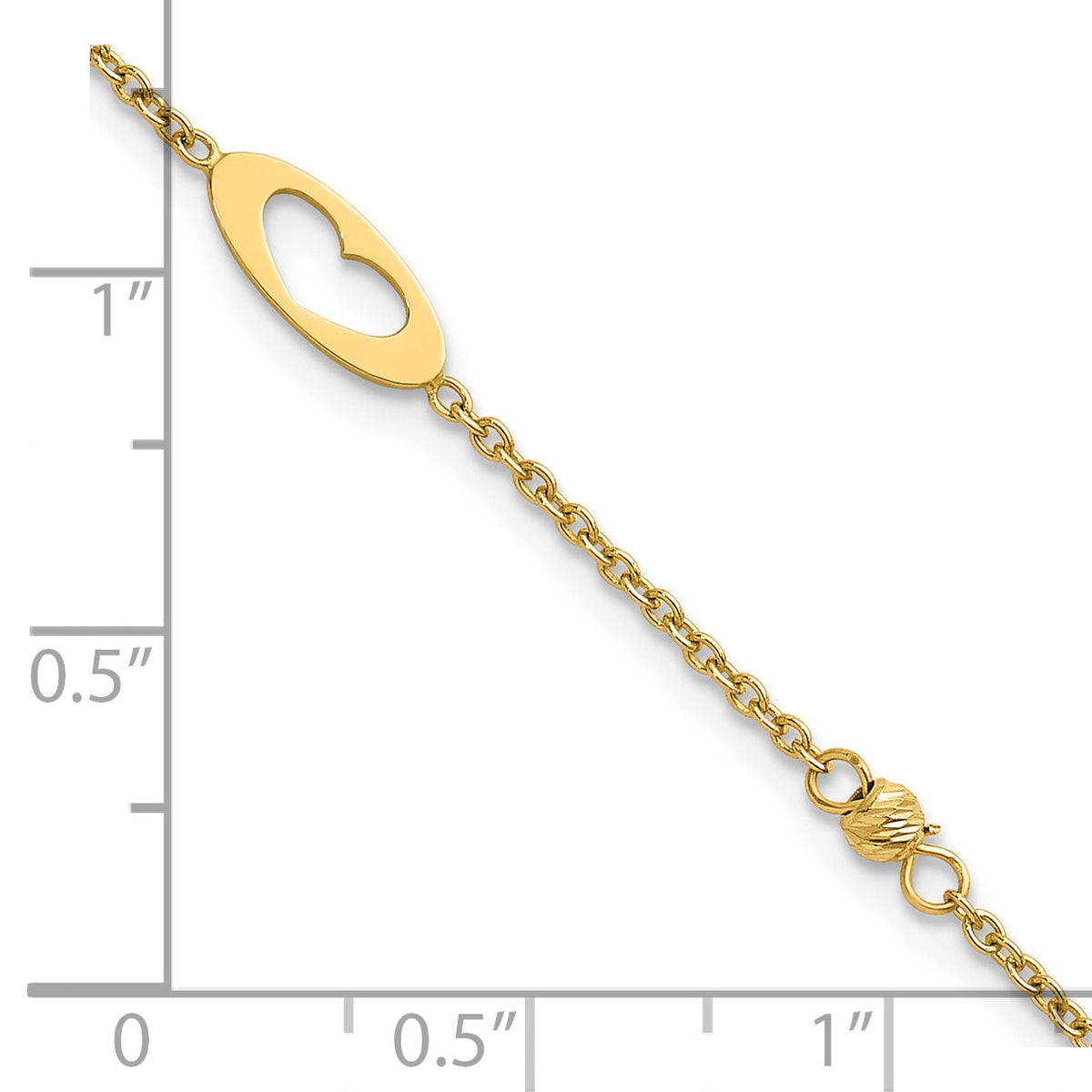 14k Polished Link Hearts and D/C Beads 7.5in Bracelet-SF3095-7.5