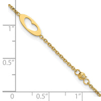 14k Polished Link Hearts and D/C Beads 7.5in Bracelet-SF3095-7.5