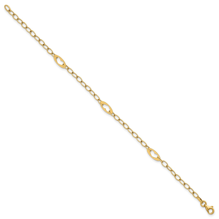 14k Polished Heart Link 7.25in Bracelet-SF3096-7.25