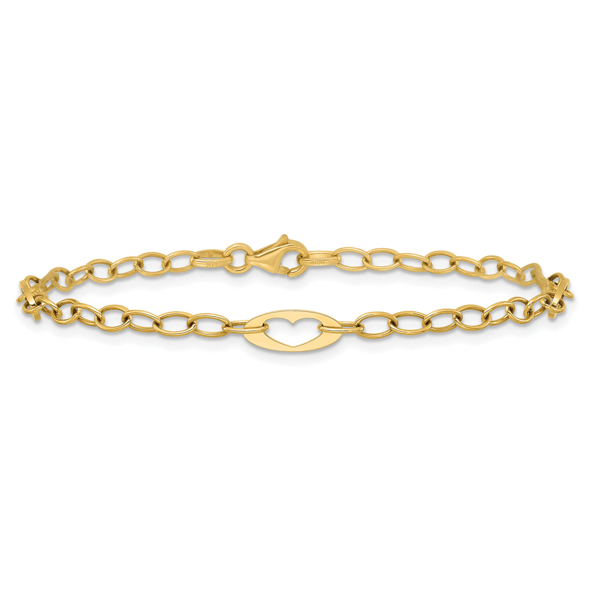 14k Polished Heart Link 7.25in Bracelet-SF3096-7.25