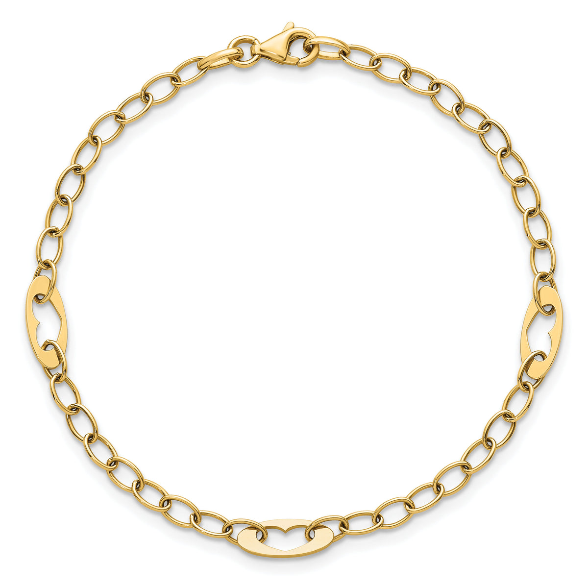 14k Polished Heart Link 7.25in Bracelet-SF3096-7.25