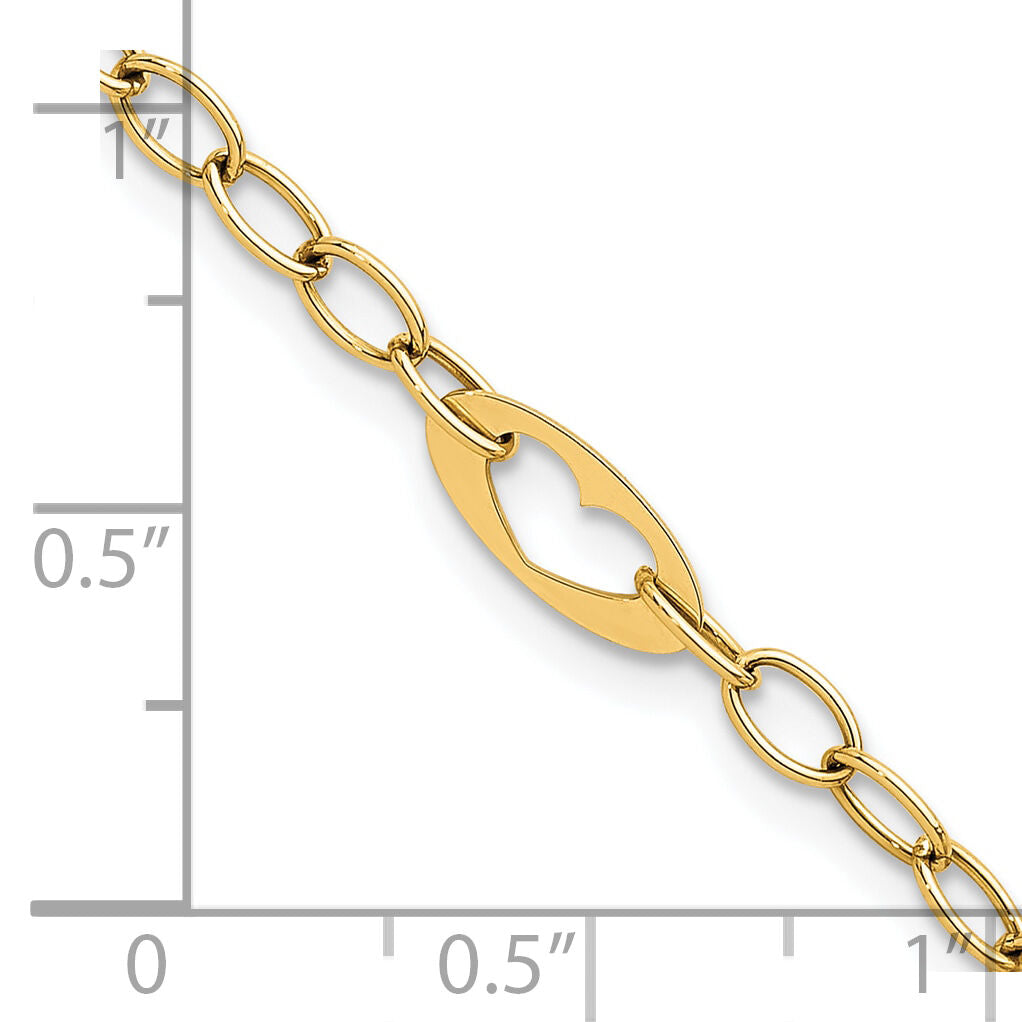 14k Polished Heart Link 7.25in Bracelet-SF3096-7.25