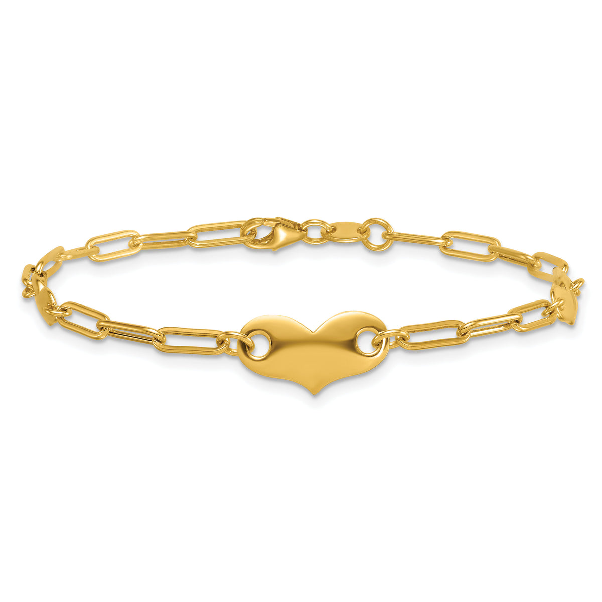 14k Polished Paperclip Link With Hearts 7.5in Bracelet-SF3097-7.5