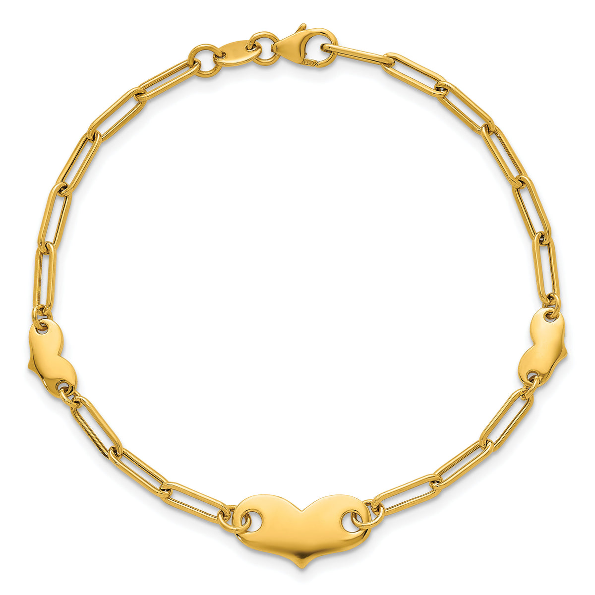 14k Polished Paperclip Link With Hearts 7.5in Bracelet-SF3097-7.5