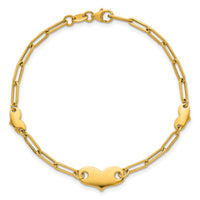 14k Polished Paperclip Link With Hearts 7.5in Bracelet-SF3097-7.5