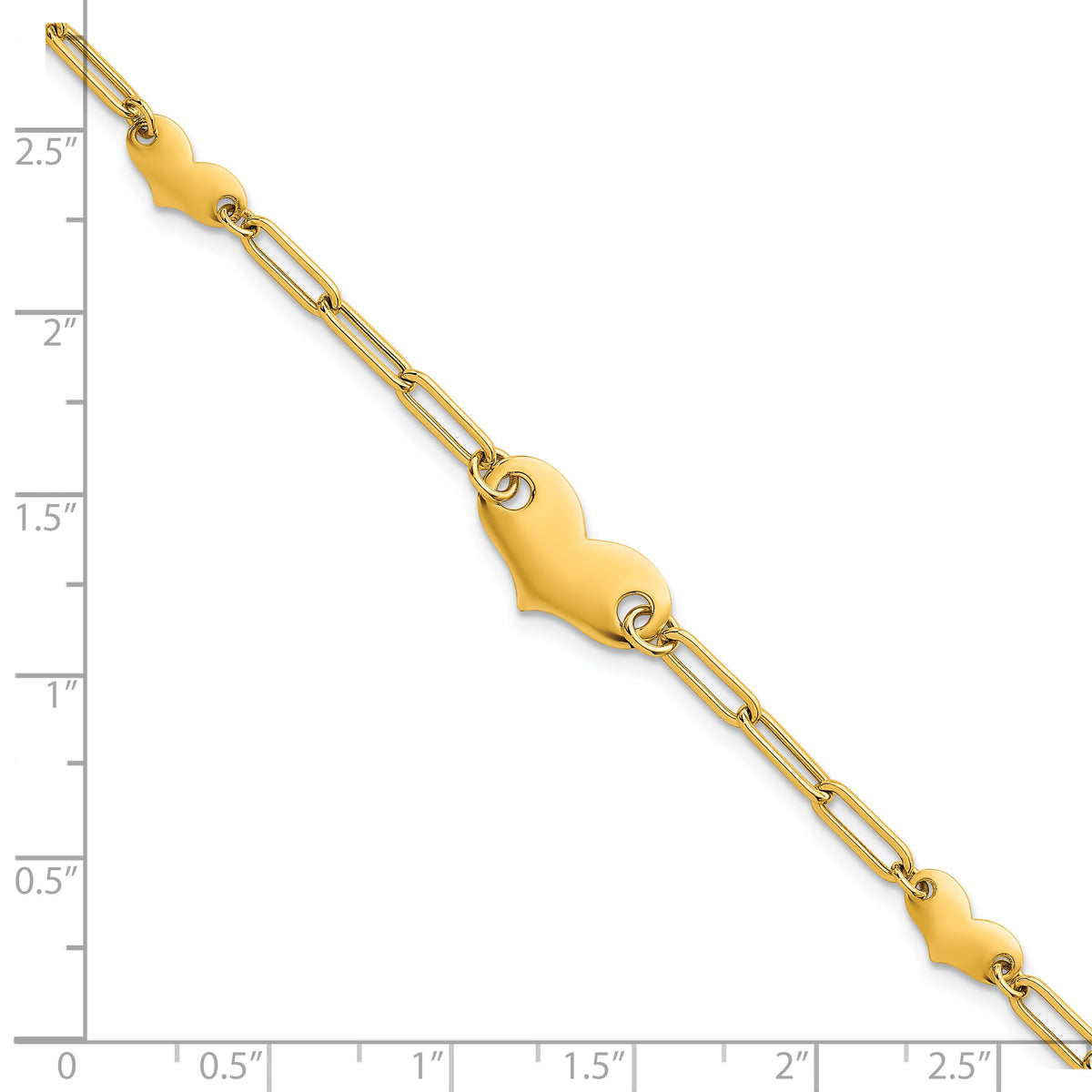 14k Polished Paperclip Link With Hearts 7.5in Bracelet-SF3097-7.5