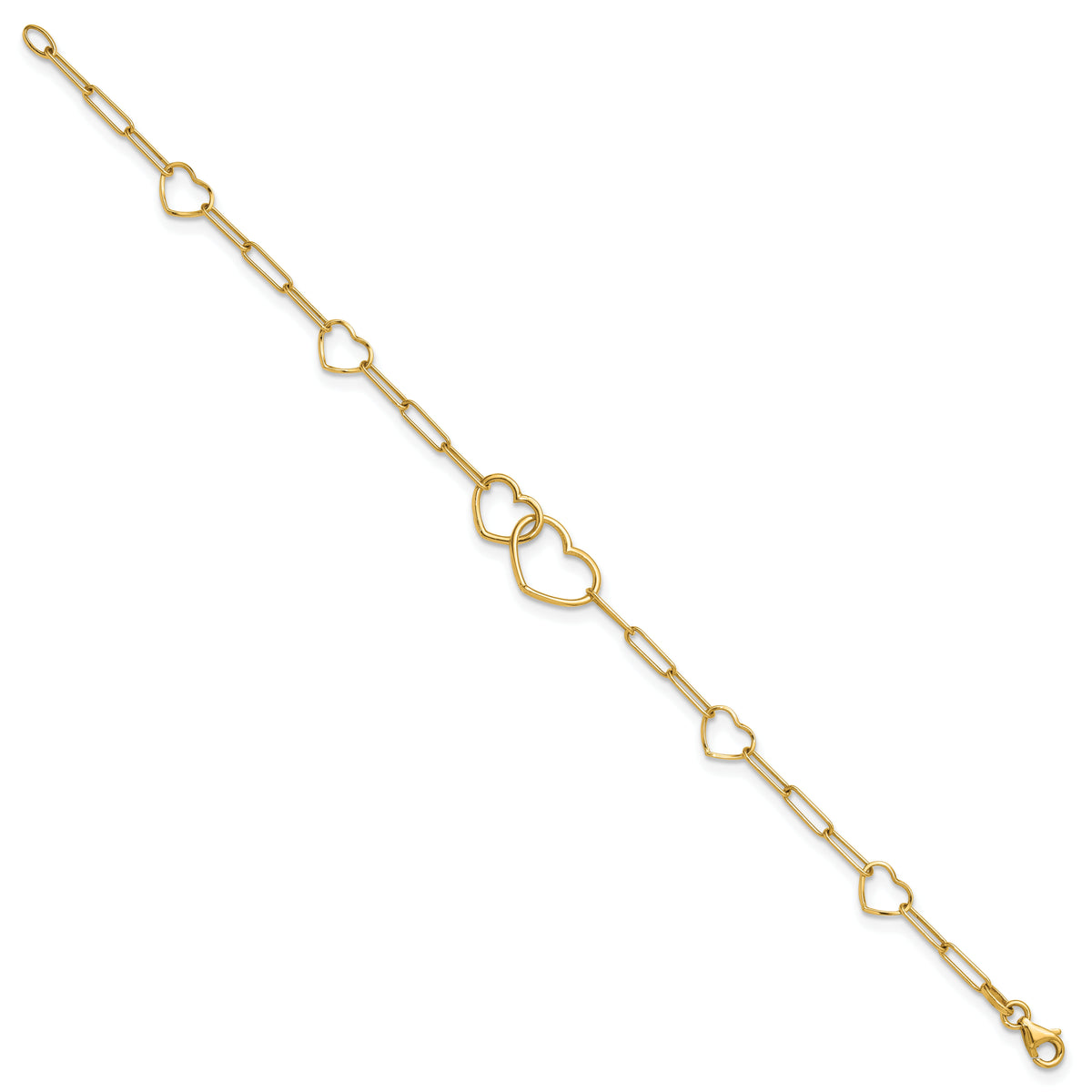 14k Polished Paper Clip Link Heart Shape 7.5in Bracelet-SF3099-7.5