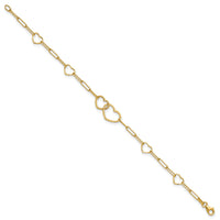 14k Polished Paper Clip Link Heart Shape 7.5in Bracelet-SF3099-7.5