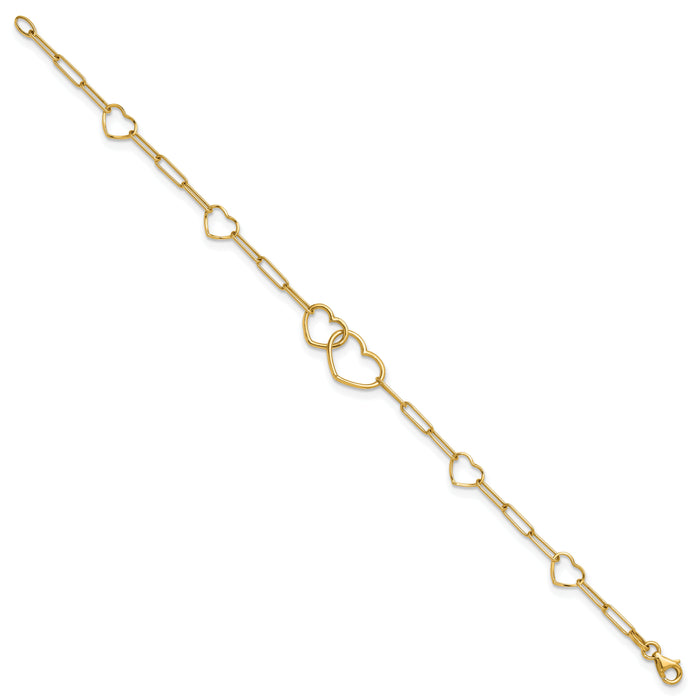 14k Polished Paper Clip Link Heart Shape 7.5in Bracelet-SF3099-7.5