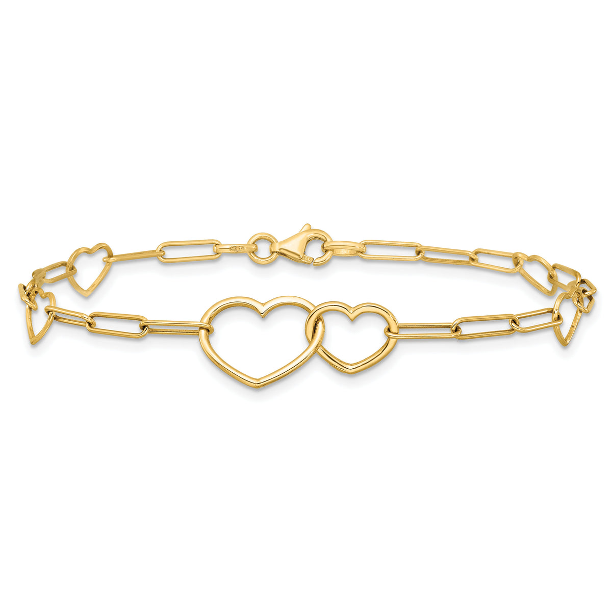 14k Polished Paper Clip Link Heart Shape 7.5in Bracelet-SF3099-7.5