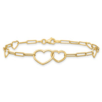 14k Polished Paper Clip Link Heart Shape 7.5in Bracelet-SF3099-7.5