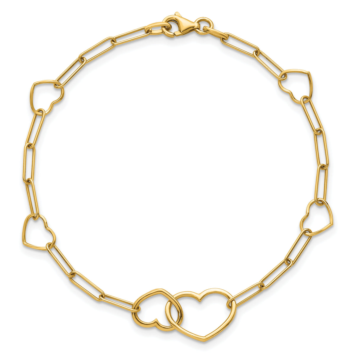 14k Polished Paper Clip Link Heart Shape 7.5in Bracelet-SF3099-7.5
