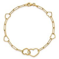14k Polished Paper Clip Link Heart Shape 7.5in Bracelet-SF3099-7.5