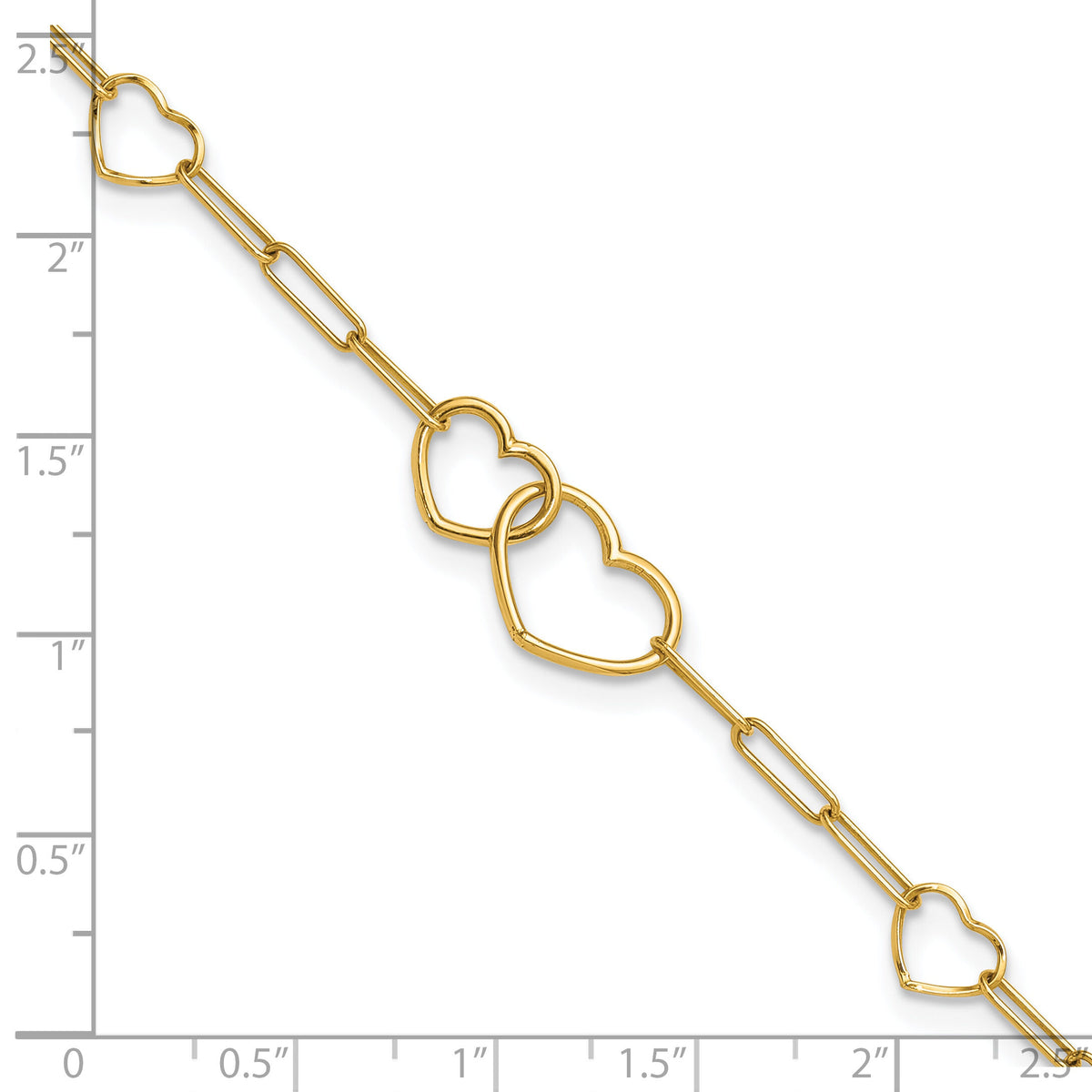 14k Polished Paper Clip Link Heart Shape 7.5in Bracelet-SF3099-7.5
