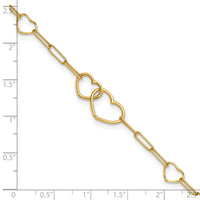 14k Polished Paper Clip Link Heart Shape 7.5in Bracelet-SF3099-7.5