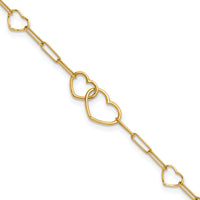 14k Polished Paper Clip Link Heart Shape 7.5in Bracelet-SF3099-7.5